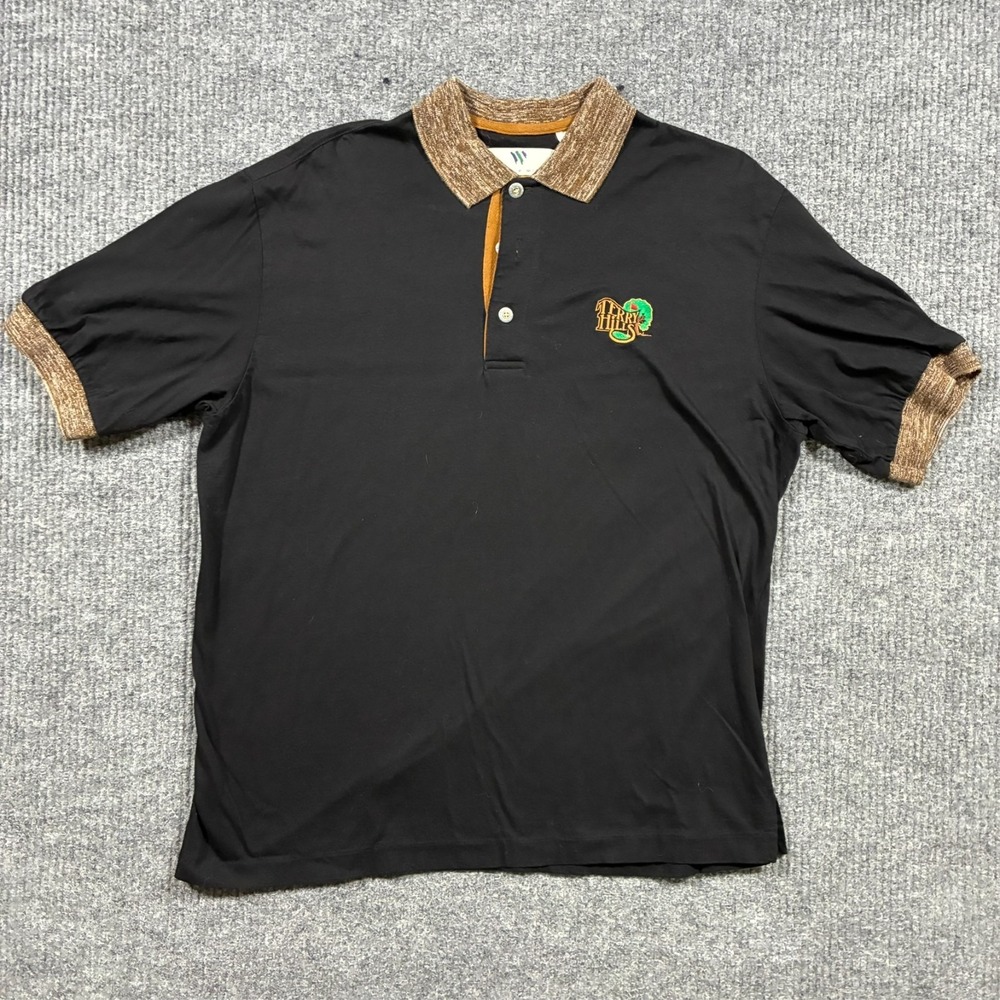 Thomas Wilson‎ Mens Polo Shirt Large Black Brown Collared Cotton Short Sleeve